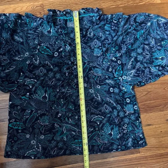 Anthropologie Teal and Navy Patterned chiffon Top XL - Picture 7 of 7